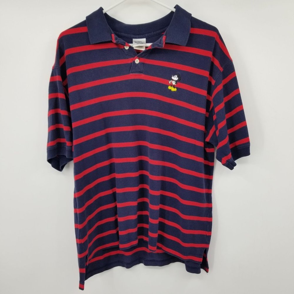 Vintage The Disney Store Red and Blue Striped Polo Shirt Size XL